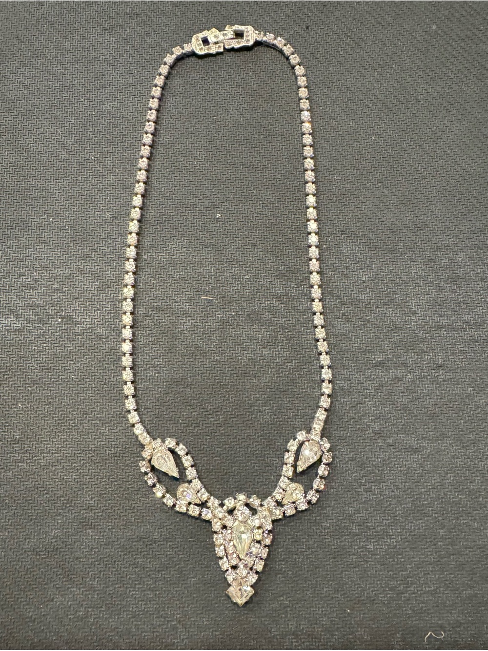 Karu Silver Tone Crystal Statement Necklace with Teardrop Motif